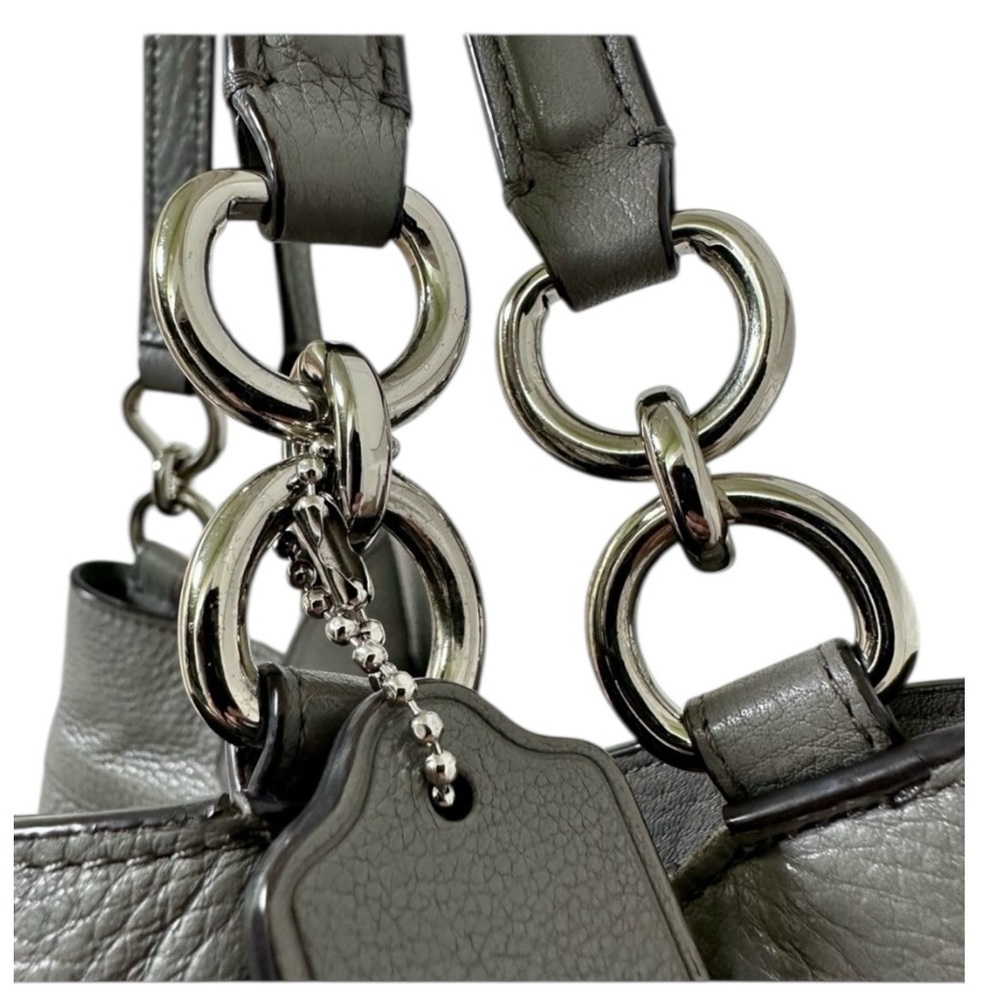 COACH Lexy Grey Birch Pebble Leather Shoulder Bag Large Silver Hardware NWT $398 - Picture 6 of 9